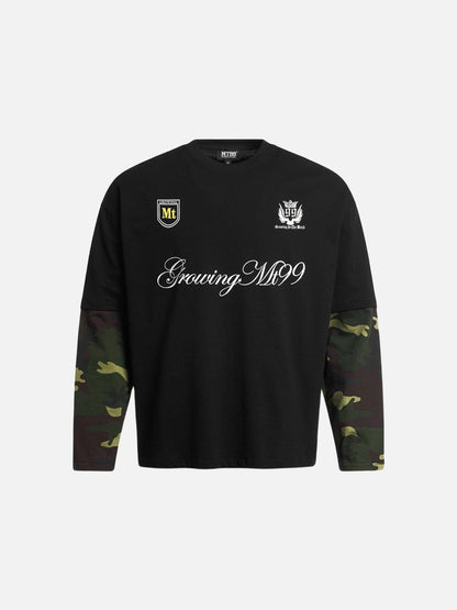 DAXUEN Long-sleeved crew-neck t-shirt with camouflage sleeves