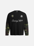 DAXUEN Long-sleeved crew-neck t-shirt with camouflage sleeves
