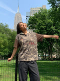 DAXUEN Camouflage short-sleeved hooded top — model photo