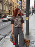 DAXUEN grey brown beige camouflage waffle-knit hoodie — model photo