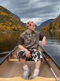 DAXUEN grey brown beige camouflage waffle-knit hoodie — model photo