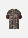 Camouflage Waffle-Knit Hoodie with Rhinestones