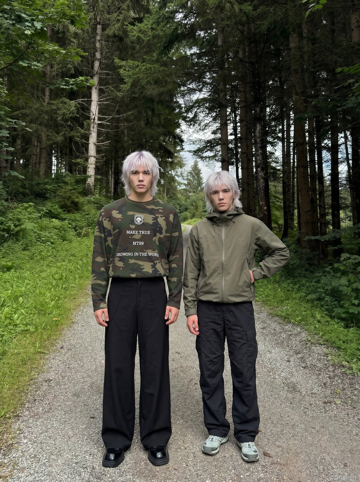 DAXUEN Camouflage long-sleeve top with graphics — model photo