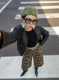DAXUEN Camouflage wide-leg cargo shorts — model photo