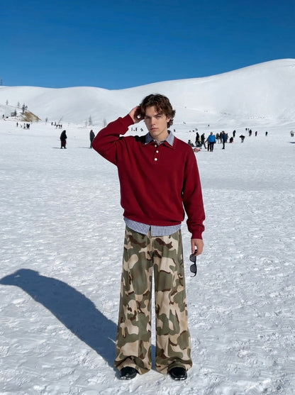DAXUEN Wide-leg camouflage pants with textured fabric — model photo