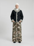DAXUEN Wide-leg camouflage pants with textured fabric — model photo