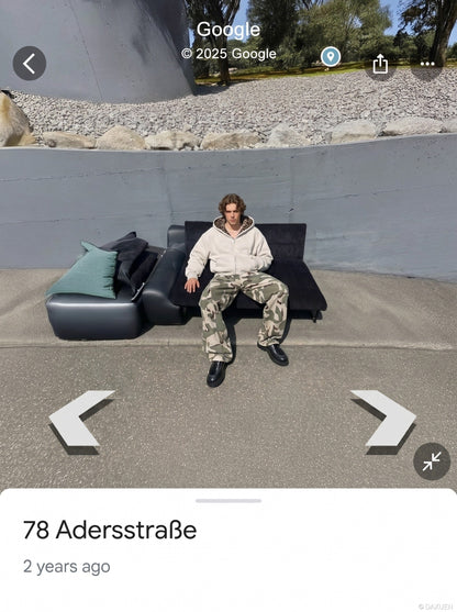 DAXUEN Wide-leg camouflage pants with textured fabric — model photo