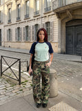 DAXUEN camouflage wide-leg utility pants — model photo