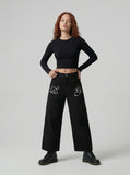 DAXUEN High-waisted wide-leg cropped cargo pants — model photo