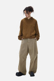 DAXUEN khaki cargo panel wide-leg trousers