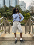 DAXUEN Cargo pocket high-waist relaxed-fit shorts — model photo