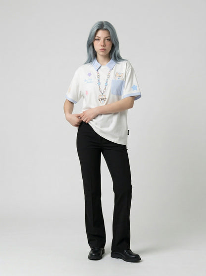 DAXUEN Short-sleeved polo shirt with cartoon bear design — model photo