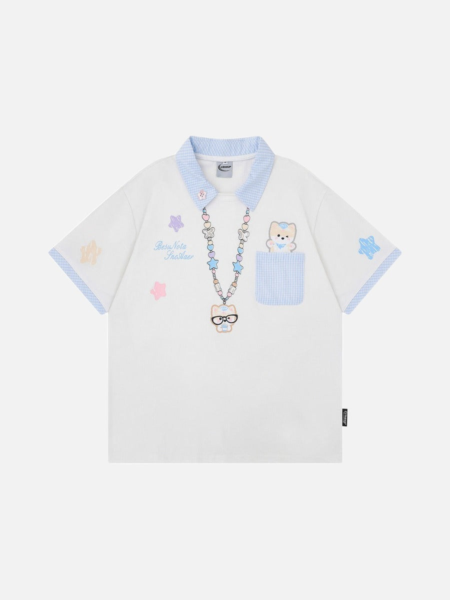 DAXUEN Short-sleeved polo shirt with cartoon bear design