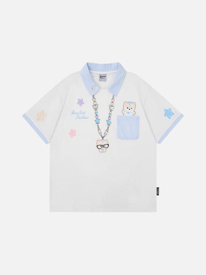 DAXUEN Short-sleeved polo shirt with cartoon bear design