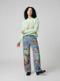 DAXUEN DAXUEN Cartoon Cat Graphic Wide-Leg Jeans — model photo
