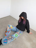 DAXUEN DAXUEN Cartoon Cat Graphic Wide-Leg Jeans — model photo