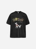 DAXUEN black oversized cartoon dog graphic t-shirt
