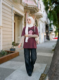 DAXUEN washed purple oversized cartoon dog graphic tee — model photo