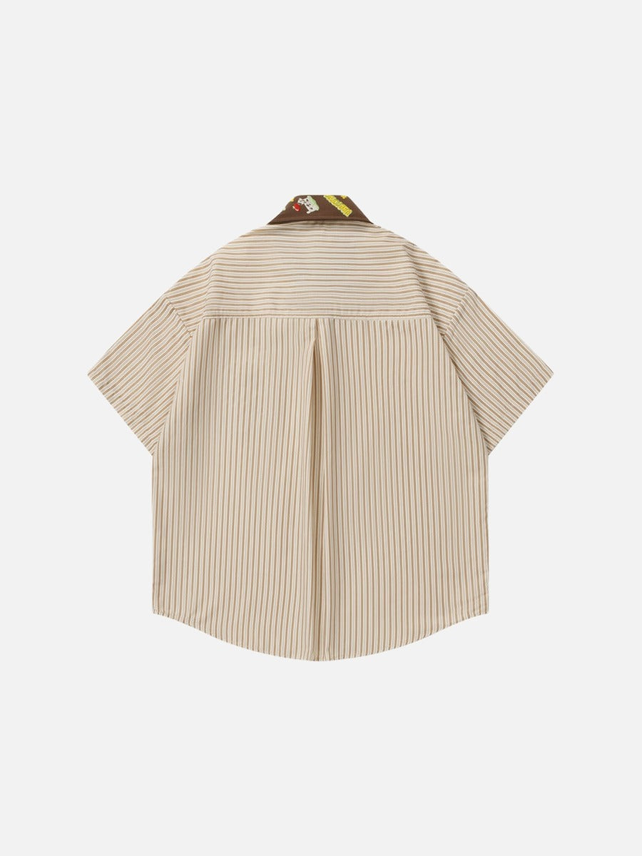 DAXUEN Short-sleeved button-up shirt with cartoon embroidery