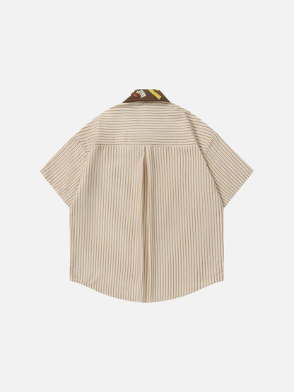 DAXUEN Short-sleeved button-up shirt with cartoon embroidery