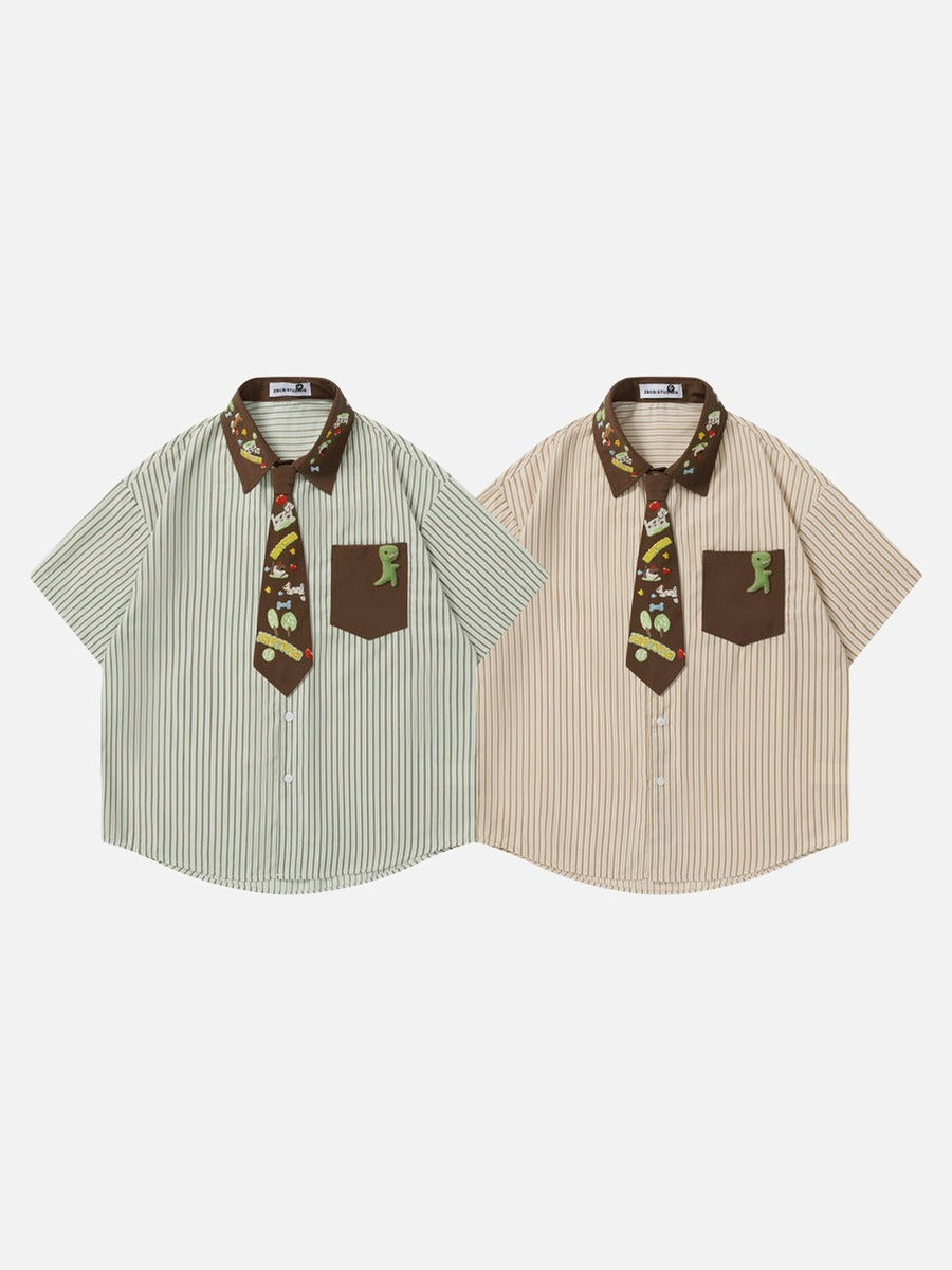 DAXUEN Short-sleeved button-up shirt with cartoon embroidery