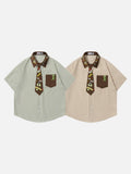 DAXUEN Short-sleeved button-up shirt with cartoon embroidery