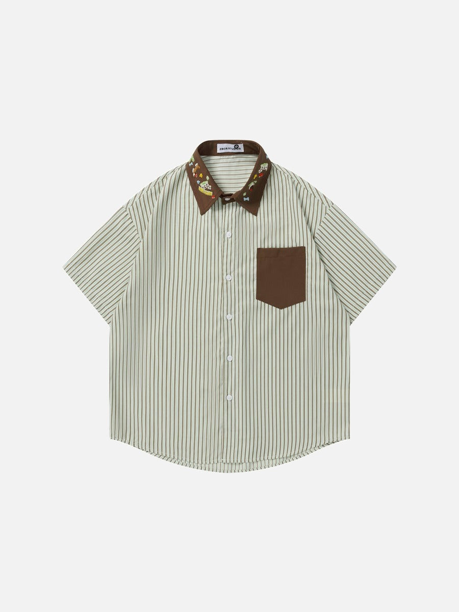 DAXUEN Short-sleeved button-up shirt with cartoon embroidery
