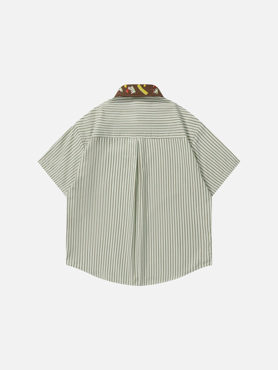 DAXUEN Short-sleeved button-up shirt with cartoon embroidery