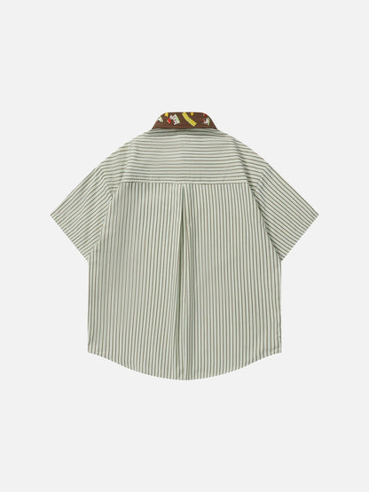 DAXUEN Short-sleeved button-up shirt with cartoon embroidery