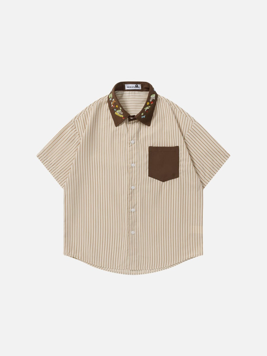 DAXUEN Short-sleeved button-up shirt with cartoon embroidery