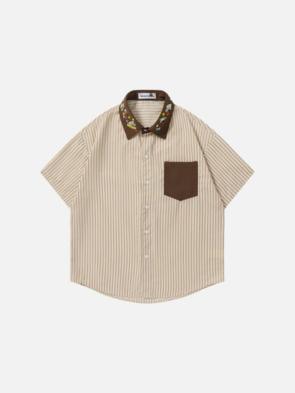 DAXUEN Short-sleeved button-up shirt with cartoon embroidery