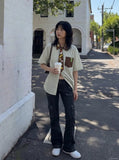 DAXUEN Cartoon Embroidered Oversized Button-Up Shirt | DAXUEN — model photo