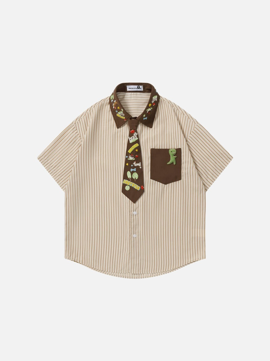 DAXUEN Short-sleeved button-up shirt with cartoon embroidery