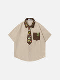 DAXUEN Short-sleeved button-up shirt with cartoon embroidery