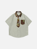 DAXUEN Short-sleeved button-up shirt with cartoon embroidery