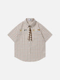 DAXUEN Cartoon-embroidered plaid button-up shirt