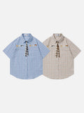DAXUEN Cartoon-embroidered plaid button-up shirt