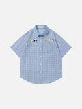 DAXUEN Cartoon-embroidered plaid button-up shirt
