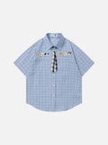 DAXUEN Cartoon-embroidered plaid button-up shirt