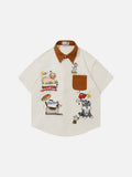 DAXUEN Short-sleeved button-up shirt with cartoon dog embroidery