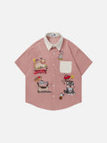 DAXUEN Short-sleeved button-up shirt with cartoon dog embroidery