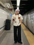 DAXUEN Playful Cartoon Embroidered Short-Sleeved Shirt | DAXUEN — model photo