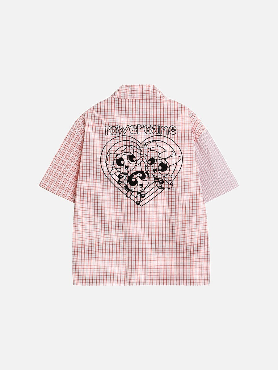 DAXUEN Short-sleeved button-up shirt with cartoon embroidery