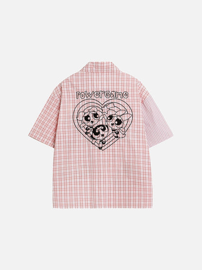 DAXUEN Short-sleeved button-up shirt with cartoon embroidery