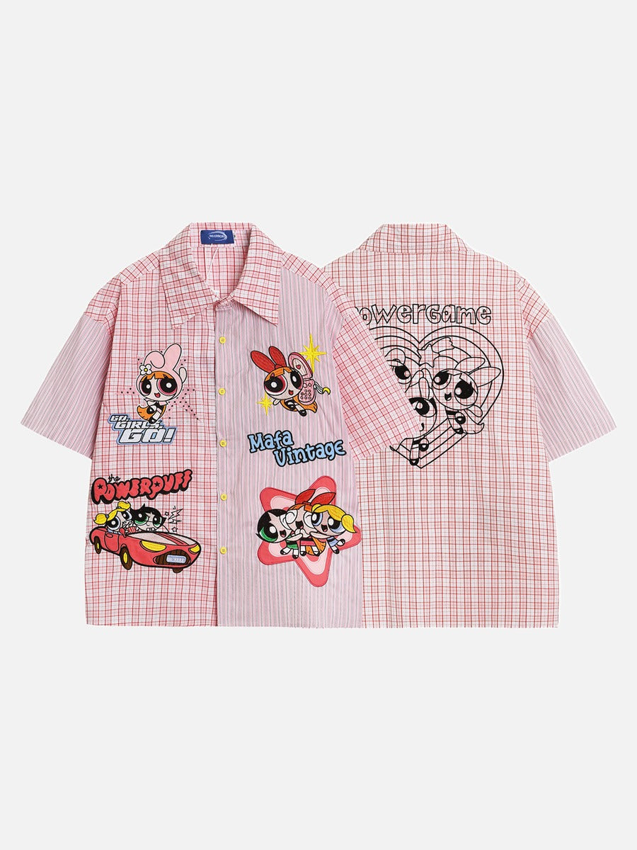 DAXUEN Short-sleeved button-up shirt with cartoon embroidery