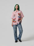 DAXUEN Short-sleeved button-up shirt with cartoon embroidery — model photo