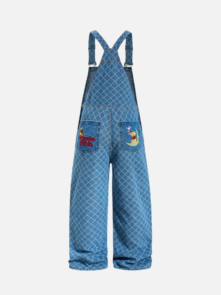 DAXUEN Wide-leg denim overalls with cartoon embroidery