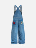 DAXUEN Wide-leg denim overalls with cartoon embroidery