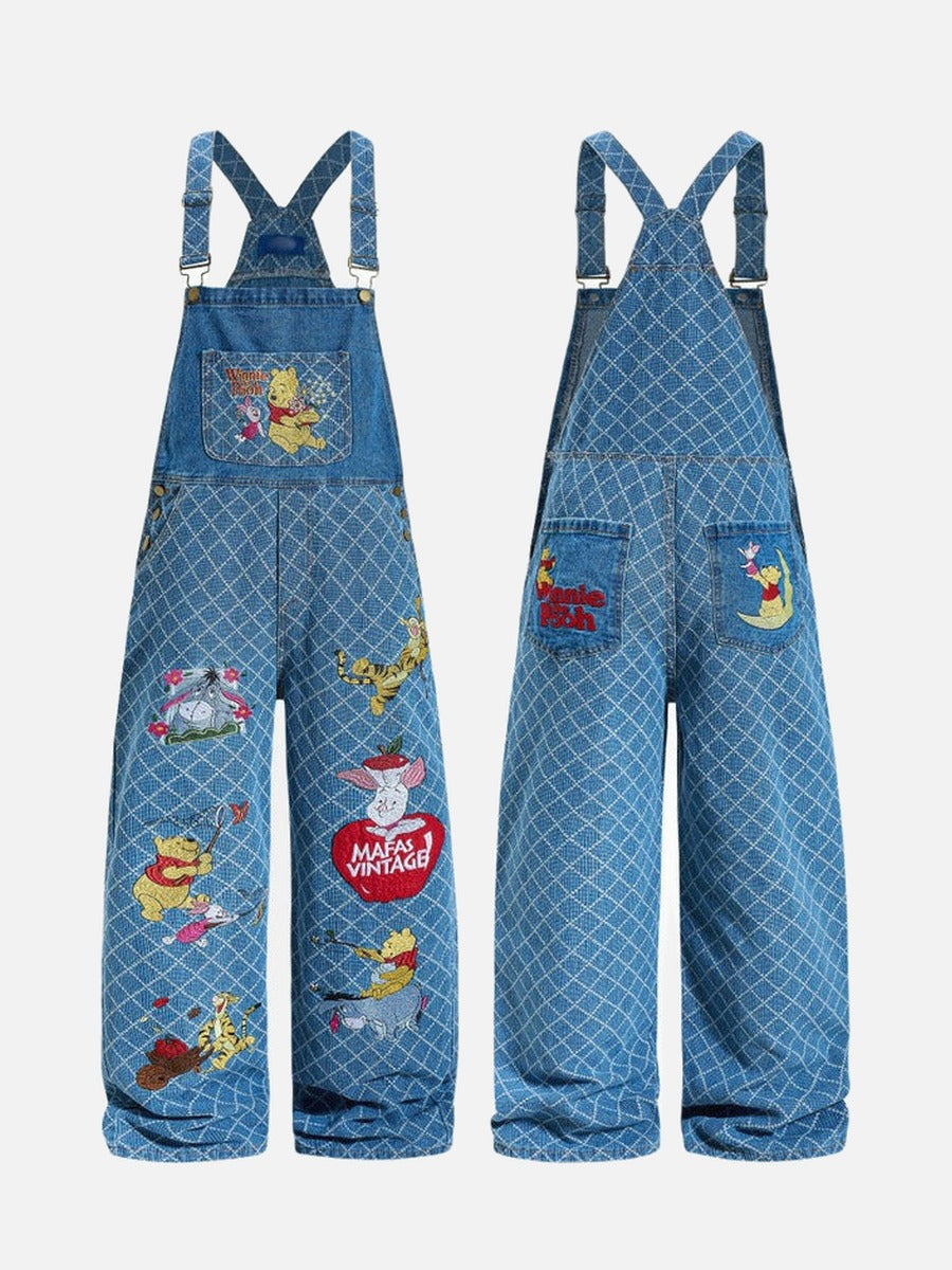 DAXUEN Wide-leg denim overalls with cartoon embroidery