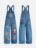 DAXUEN Wide-leg denim overalls with cartoon embroidery
